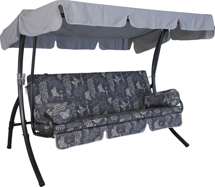 Schwebeliege mit Dach, Auflage und Kissen für den Garten
