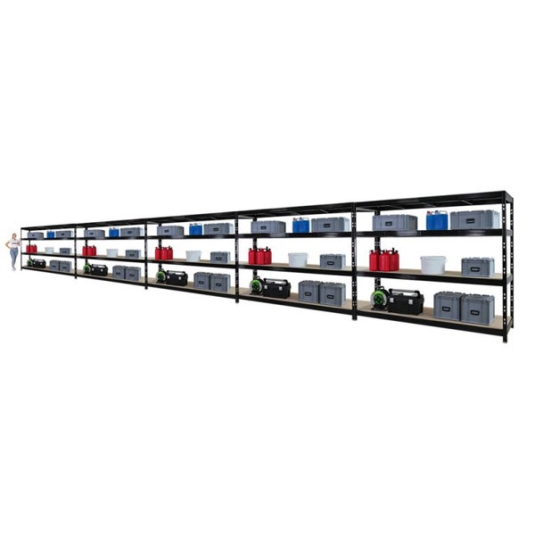 PROREGAL Mega Deal 5x Profi Schwerlastregal Rhino, HxBxT 180x240x60cm, 4 Spanplatten-Ebenen 8mm, Fachlast 450kg, Schwarz
