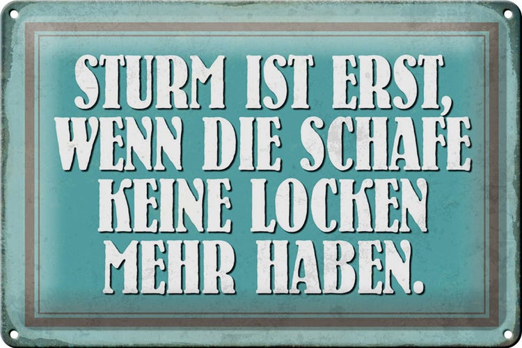 Blechschild Spruch 30x20cm Sturm wenn Schafe keine Locken