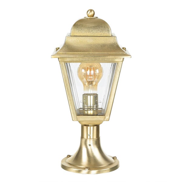 Goldene Sockelleuchte für den Außenbereich mit klarem Glas