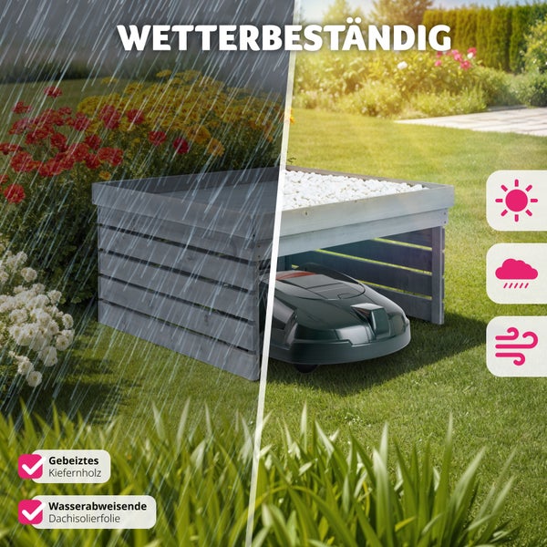 Rasenmäher-Roboter-Garage  tectake Hortus  84 x 78 x 46 cm  gebeizte Kiefernlatten, wetterfest grau