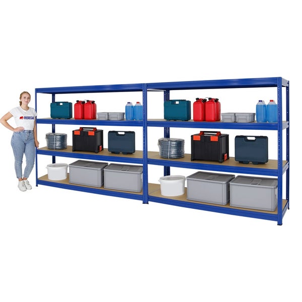 PROREGAL Mega Deal 2er-Sparset Profi-Schwerlastregal DINO HxBxT 180x180x60cm Fachlast 500kg Blau
