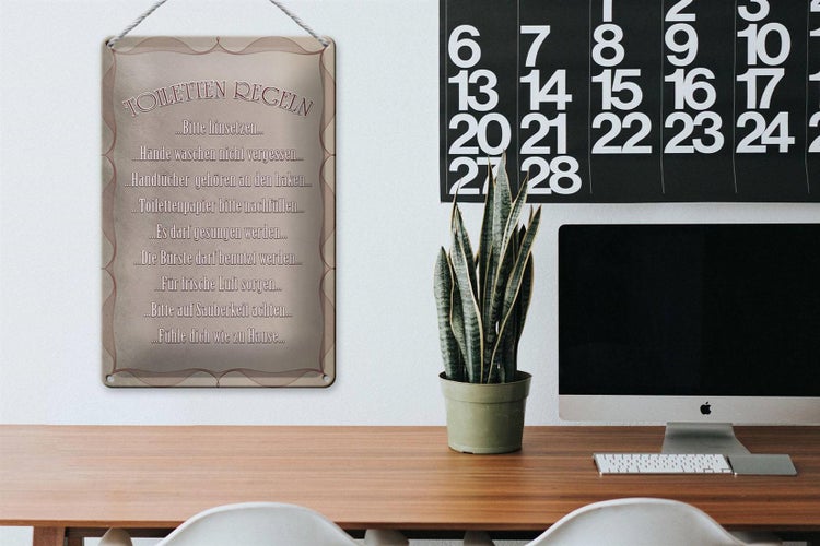 Blechschild Spruch 20x30cm Toiletten Regeln bitte hinsetzen