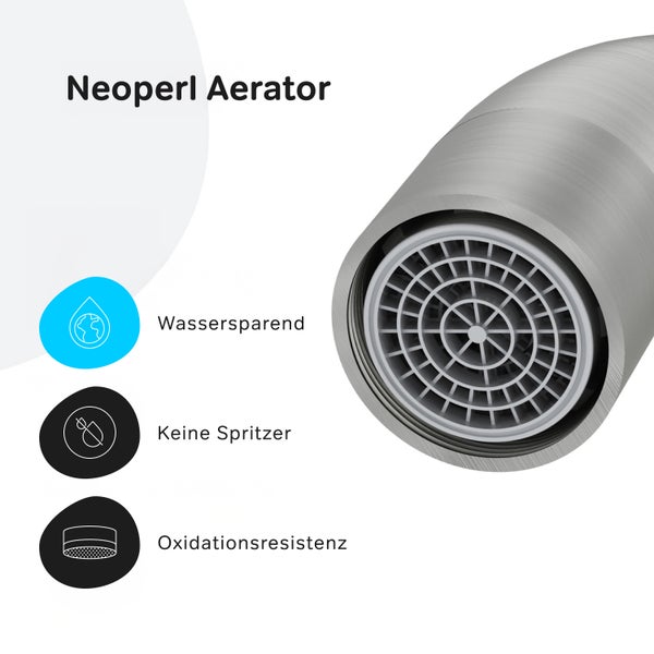Neoperl Perlator zur Wassereinsparung, Vermeidung von Spritzern und Oxidationsbeständigkeit