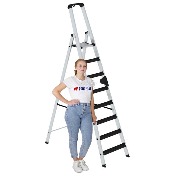PROREGAL Stufen-Stehleiter Einseitig Begehbar mit Clip-Step Relax 9 Stufen