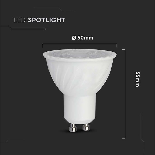 LED-Spotlight-Leuchtmittel mit einem Durchmesser von 50 Millimetern und einer Höhe von 55 Millimetern.