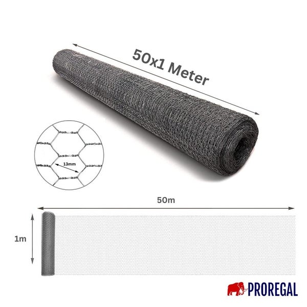 PROREGAL Maschendrahtzaun Sechseckgeflecht Keepy Höhe 1,0 Meter Länge 50 Meter Maschenweite 13 mm Drahtstärke 0,7 mm Verzinkt