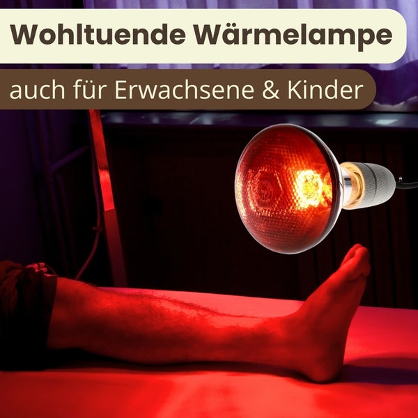 Wärmelampe zur Anwendung am Bein eines Erwachsenen