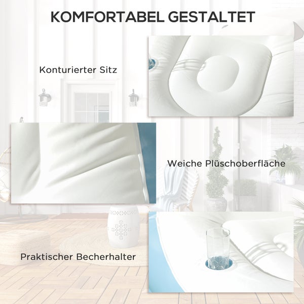 Outsunny Aufblasbares Sofa, Aufblasbarer Sessel mit Fußhocker Luftsofa mit Becherhalter, für Camping, Zuhause, Weiß, 125 x 100 x 87 cm