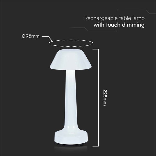 Aufladbare Tischleuchte mit Touch-Dimmer, 225 mm hoch, Lampenschirmdurchmesser 95 mm