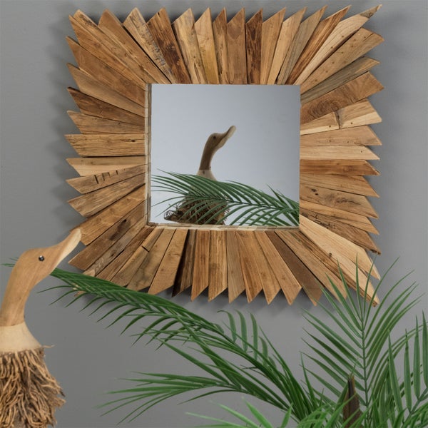 Wandspiegel  Spikes  50x50 cm Massivholz naturfarben