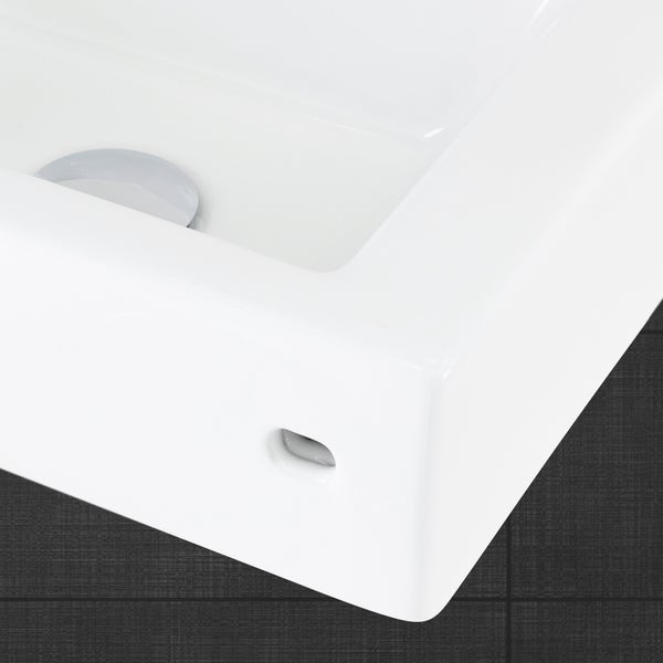 ML-Design Waschbecken aus Keramik in Weiß 46x26x11 cm, Eckig, klein, Hahnloch rechts, Wandmontage oder Aufsatzwaschbecken, Moderne Waschtisch Waschschale Waschplatz Handwaschbecken, für Badezimmer