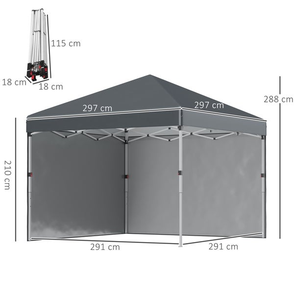 Outsunny Pavillon ca.3x3m, wasserabweisend Stabil Winterfest Pop-up Faltpavillon mit 2 Seitenwänden, UV Schutz 30+, Faltbar Partyzelt Gartenzelt mit Tasche, Gartenpavillon für Camping, Dunkelgrau