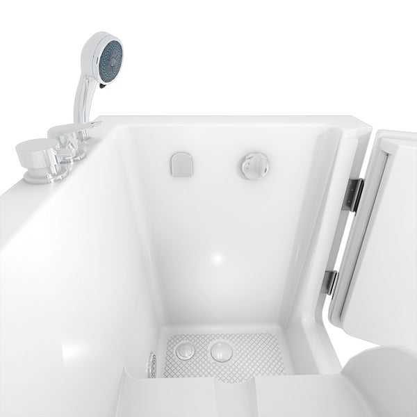 Begehbare Badewanne mit offener Tür und Handbrause