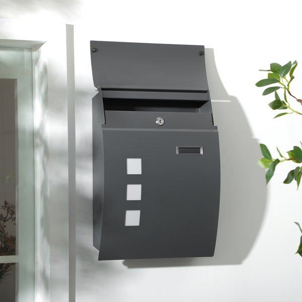 HOMCOM Briefkasten Postkasten mit Deckel, Schloss, Wandbriefkasten mit Sichtfenster Wasserloch aus Verzinktem Stahl, für Outdoor, 32 x 10 x 45 cm, Dunkelgrau