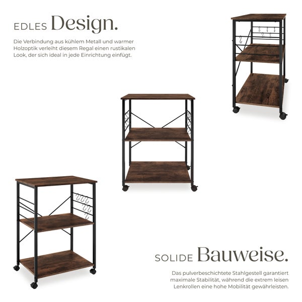 Servierwagen tectake Rugby inklusive 6 Haken, 65,5 x 45,5 x 88,5 cm Industrial Style Industrial Holz dunkel, rustikal