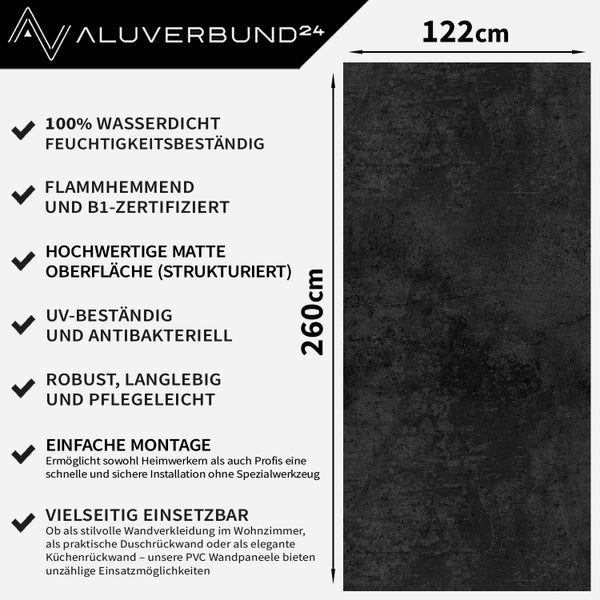 PVC Wandpaneel 122 mal 260 Zentimeter mit Produktinformationen von Aluverbund24