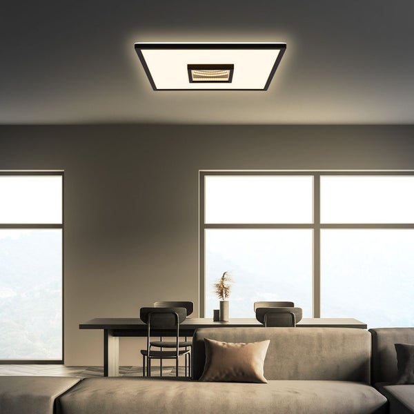 Briloner Toro LED Deckenlampe, Tunneleffekt, 3 Stufen Schaltung, Indirektes Licht, Speicherfunktion, Schwarz, 42 x 42 x 4 cm
