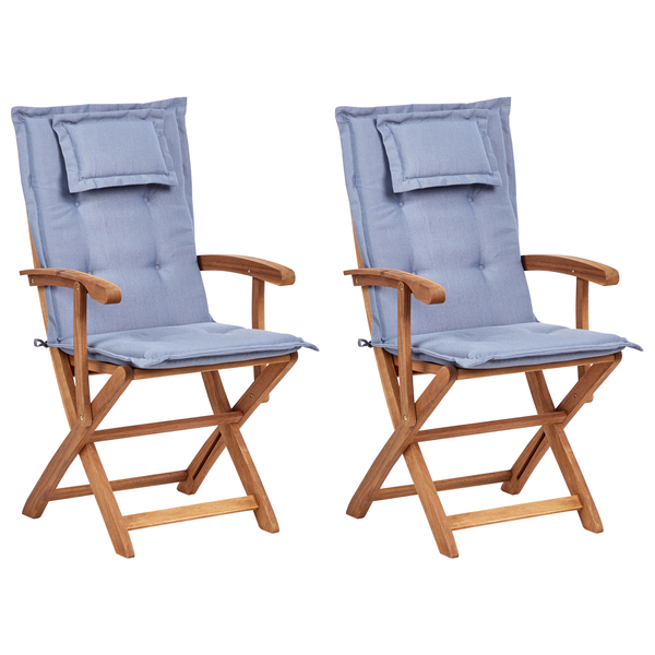 Set mit 2 Stühlen und Sitzkissen MAUI II Akazienholz Blau