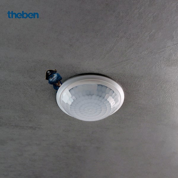 Theben 1030200 PIRA T8 DE Bewegungsmelder für den Innenbereich, 200 W LED, Erfassungsbereich rund 360°, Ø 8 m, Nachlaufzeit 5 s - 15 min, Deckeneinbau