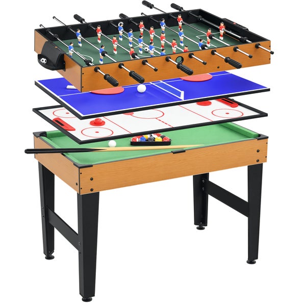 4 in 1 Multispieltisch mit Tischfußball, Billard, Tischtennis und Gleithockey inklusive Zubehör.