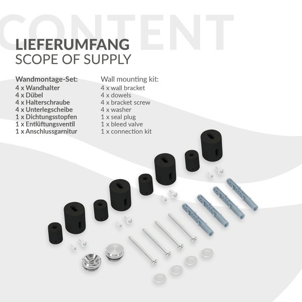 LuxeBath Badheizkörper Iron EM 500x1000 mm Schwarz matt Mittelanschluss mit Anschlussgarnitur und Thermostat Eck Wand, Design Heizkörper Bad Heizung Handtuchwärmer Handtuchtrockner Handtuchheizkörper