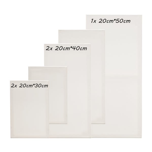 Mehrteiliges Wandbild mit Größenangaben über einem Sofa