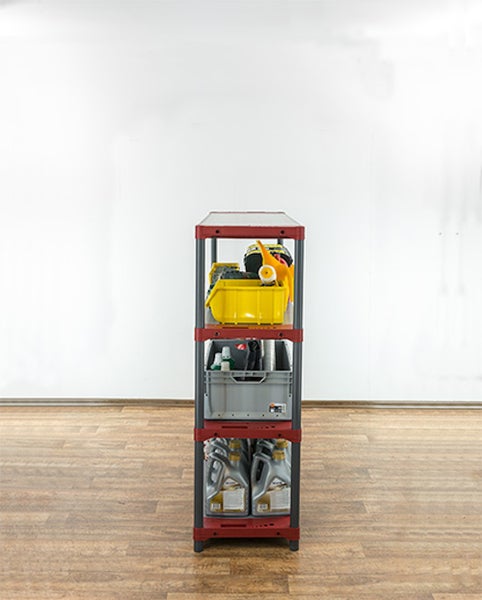 PROREGAL Kunststoffregal Big Grey Bear Low HxBxT 138 x 140 x 46 cm Fachlast 120 kg Grau/Rot