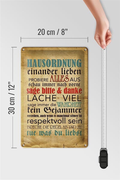 Blechschild Spruch 20x30cm Hausordnung sage bitte danke