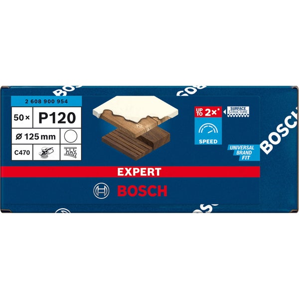 Bosch 50x Expert C470 Schleifpapier ohne Löcher für Winkelschleifer und Bohrer 125 mm G 120 - 2608900954