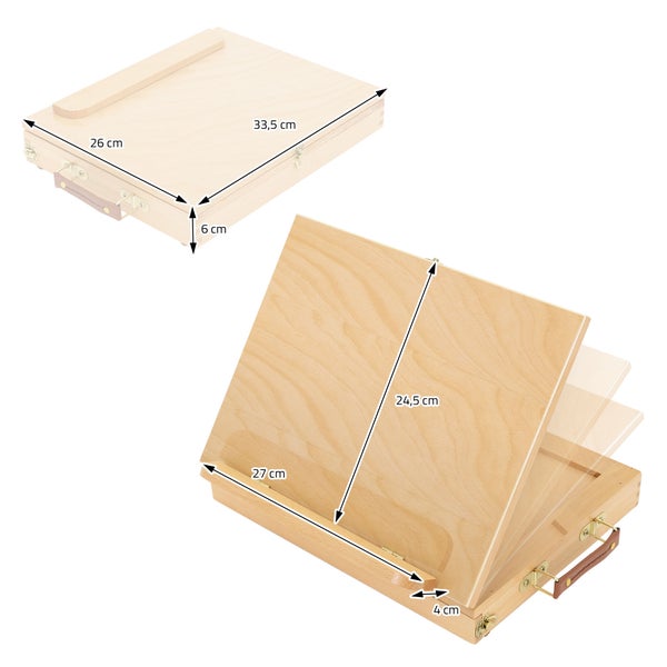 ECD Germany Tischstaffelei aus Holz mit Schublade und Palette, Holzstaffelei klein mit Aufbewahrungsfach, Sitzstaffelei tragbar & verstellbar, Kofferstaffelei zum Malen & Zeichnen, Malkoffer Malkasten