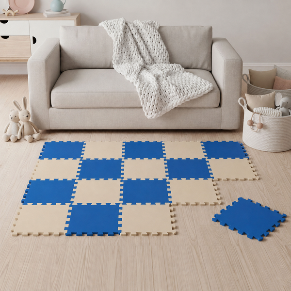 Spielmatte aus Schaumstoff mit Stecksystem in quadratischer Form zur Gestaltung einer weichen Bodenfläche im Kinderzimmer.