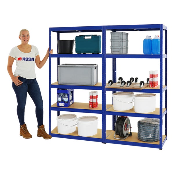 PROREGAL Mega Deal 2x Schwerlastregal Slim Elephant S HxBxT 180 x 90 x 45 cm 5 Ebenen Fachlast 350 kg Blau