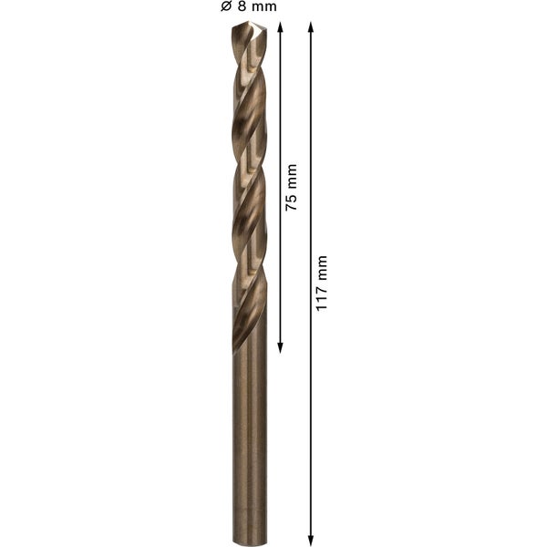 Metallbohrer mit einem Durchmesser von 8 mm und einer Länge von 117 mm