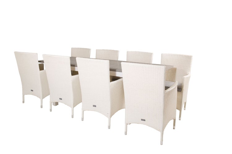Albany Gartenset Tisch 90x160/240cm und 8 Stühle Malin weiß, grau. 90 X 160 X 75 cm