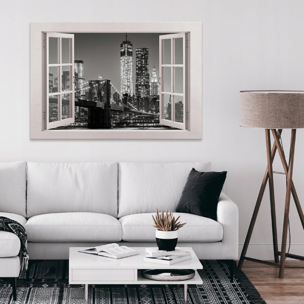 Bilder Fenster Stadt Modern Leinwandbild Wohnzimmer 100X70 cm