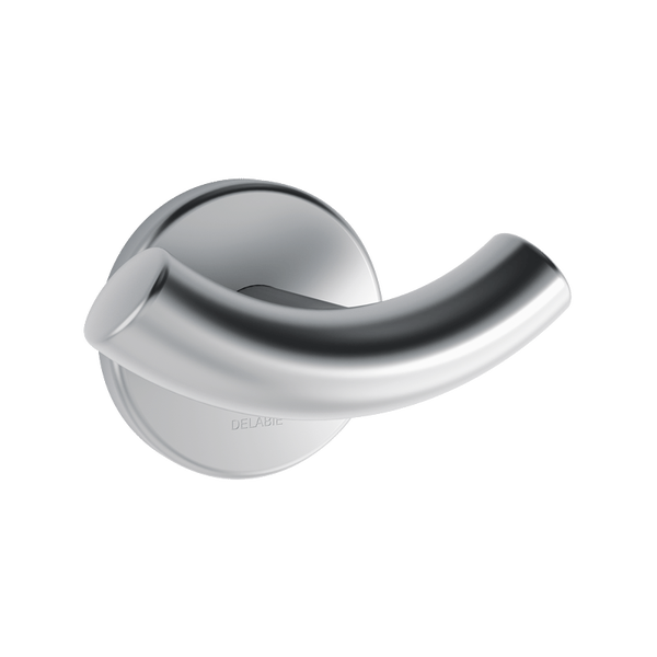 Handtuchhaken aus gebürstetem Edelstahl mit runder Wandhalterung von Delabie.