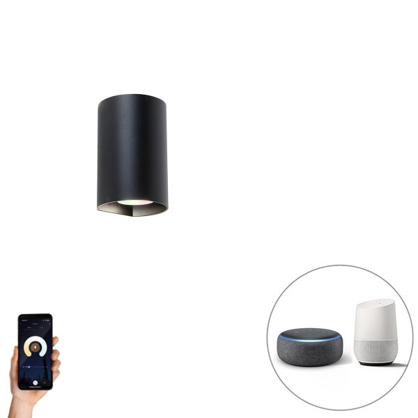 Smarte runde Wandleuchte schwarz inkl. Wifi GU10 - Sabbir