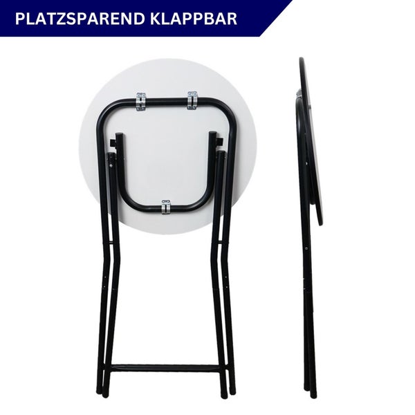 Platzsparender Klapptisch in zusammengeklapptem Zustand.