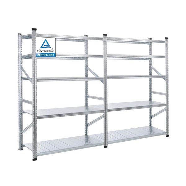 PROREGAL Fachbodenregal Stecksystem Proximo Komplettregal HxBxT 200 x 240 x 60 cm 5 Ebenen Fachlast 200 kg Beidseitig Nutzbar Verzinkt