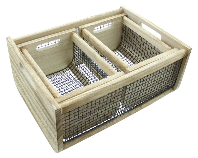 FRANK FLECHTWAREN | Holzkiste Trend, 3er Set, HOLZ, 21 x 16 x 13 cm, 36 x 26 x 16 cm