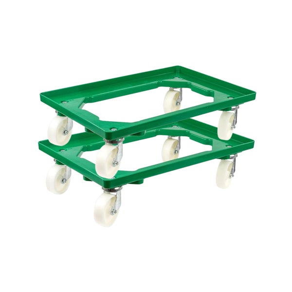 PROREGAL SparSet 2x Transportroller für Euroboxen 60 x 40 cm mit Kunststoffräder Grün Offenes Deck 4 Lenkrollen Traglast 300 kg