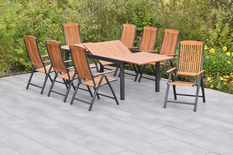 Athos Gartenmöbelset 13tlg., Klappsessel, Ausziehtisch 180 (250) x 100 cm