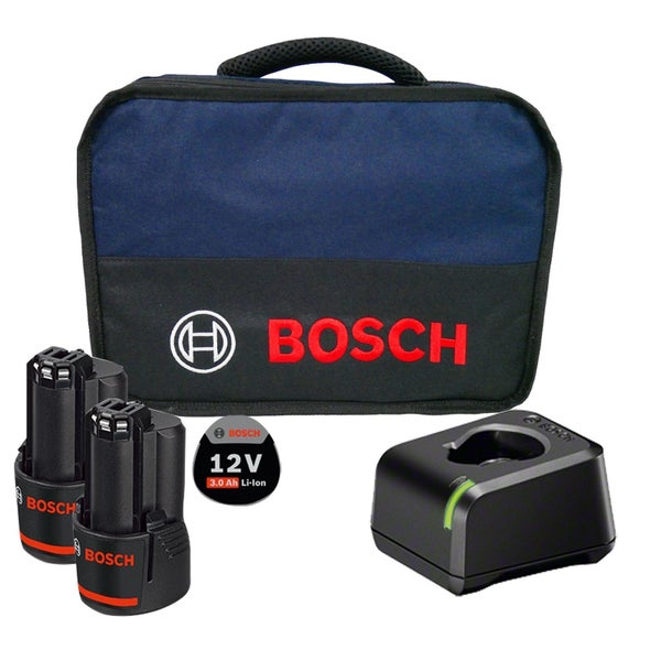 Bosch Starter-Set 12 V / 2x 3,0 Ah Akku + Ladegerät GAL 12V-20 im Softbag