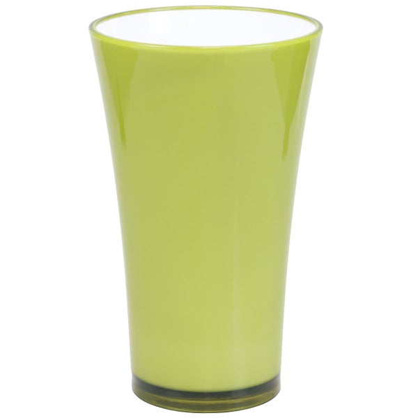 Konische Glasvase in Hellgrün mit weißer Innenseite.