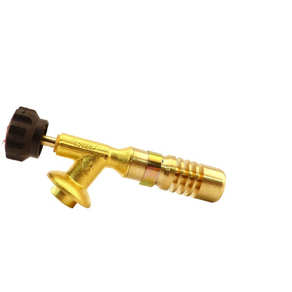 Lötbrenner-Aufsatz aus Messing mit schwarzem Drehregler für Gaskartuschen.