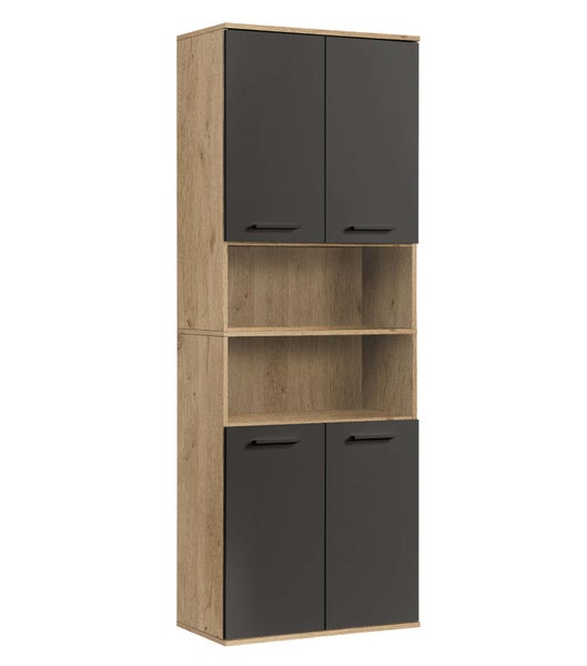 mokebo Bad Hochschrank 'Der Kapitän', Badezimmerschrank in 180x65x34 (HxBxT in cm) in Eiche Schwarz