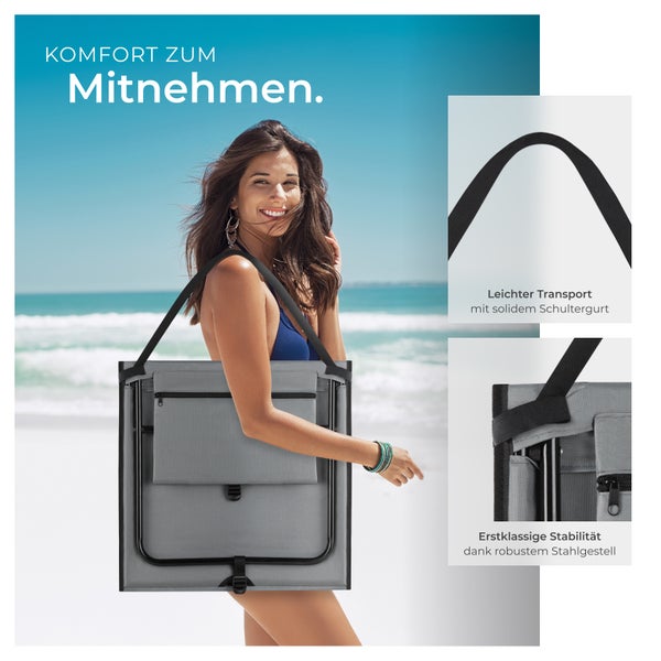2er Set Strandmatte tectake Mina inkl. Aufbewahrungstasche stufenlos verstellbare Rückenlehne grau/blau
