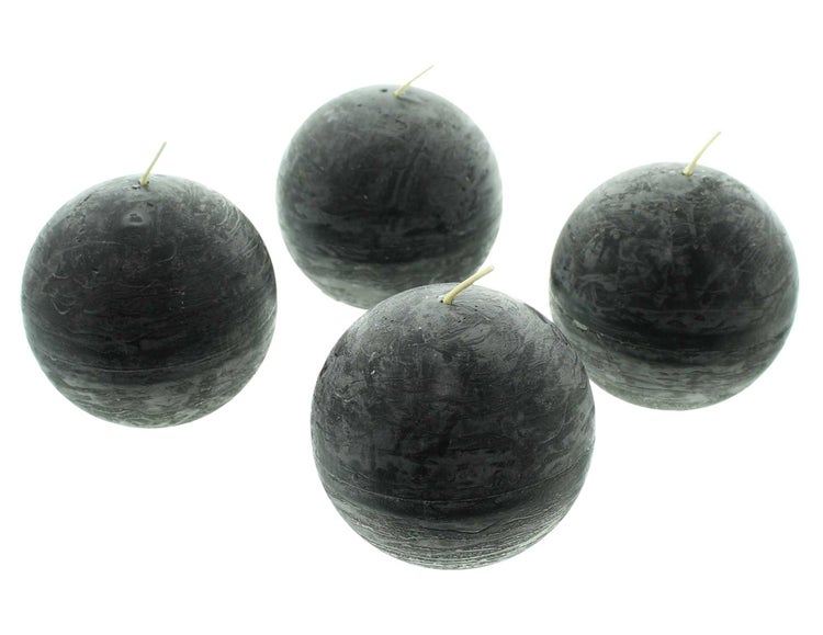 FRANK FLECHTWAREN | Kugelkerze Black, 4er Set, WACHS, Ø 7,9 cm, Brenndauer ca. 24 Stunden