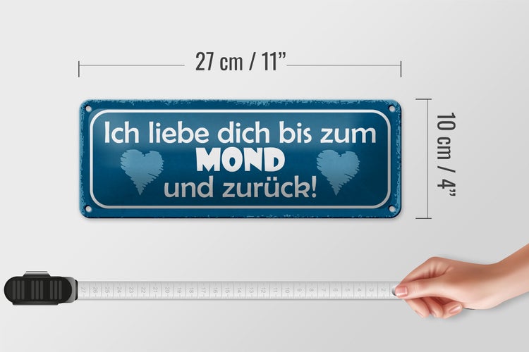 Blechschild Spruch 27x10cm ich liebe dich bis zum Mond Dekoration